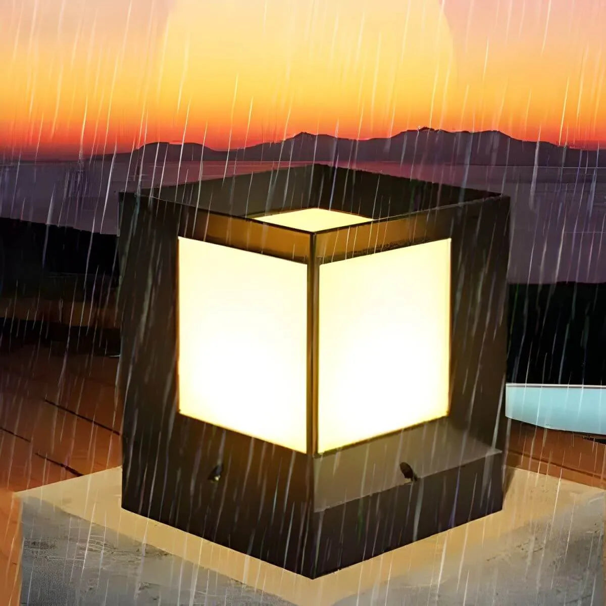 Modern Black Metal Outdoor Table Lamp with Dual-Sided Glow