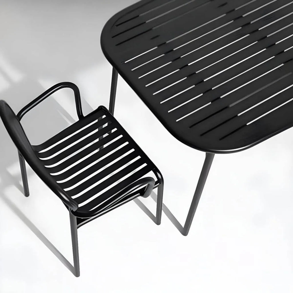 Modern Black Metal Outdoor Table – Waterproof & Non-Extendable