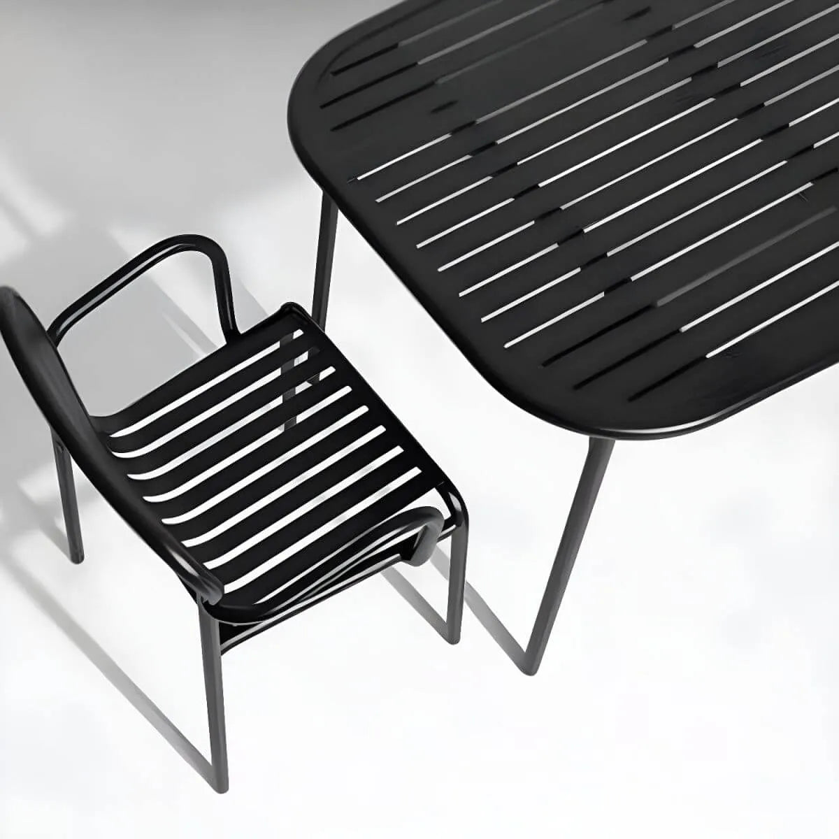 Modern Black Metal Outdoor Table – Waterproof & Non-Extendable