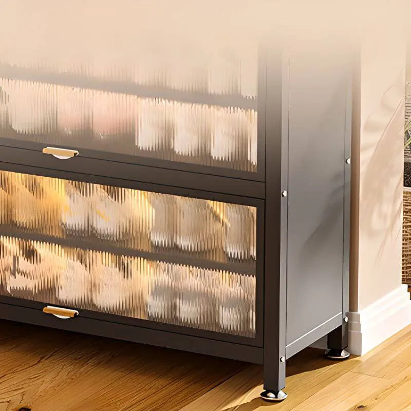 Modern Black Metal Shoe Storage Cabinet with Translucent Doors