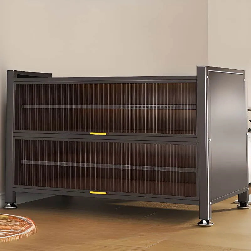 Modern Black Metal Shoe Storage Cabinet with Translucent Doors
