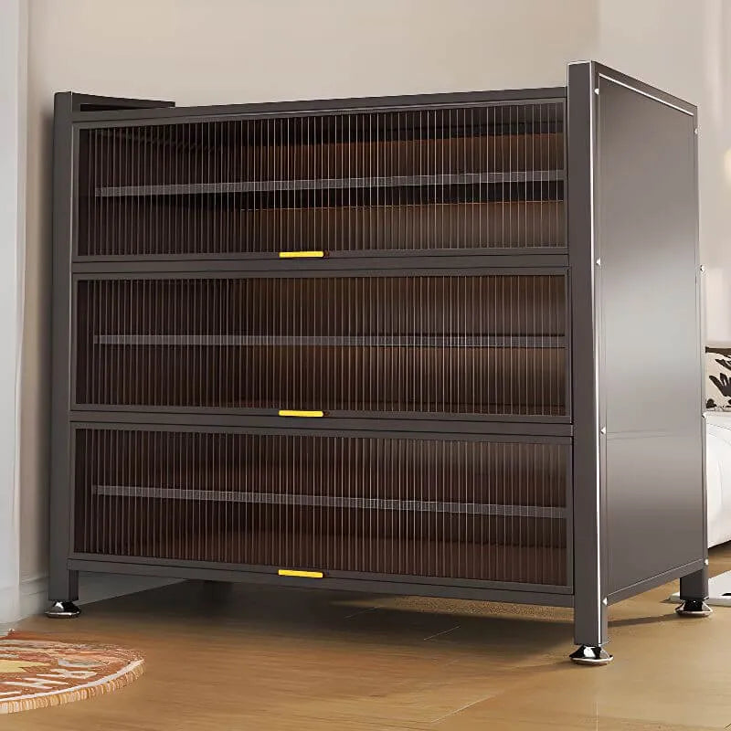 Modern Black Metal Shoe Storage Cabinet with Translucent Doors