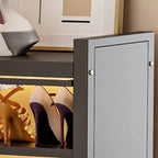 Modern Black Metal Shoe Storage Cabinet with Translucent Doors