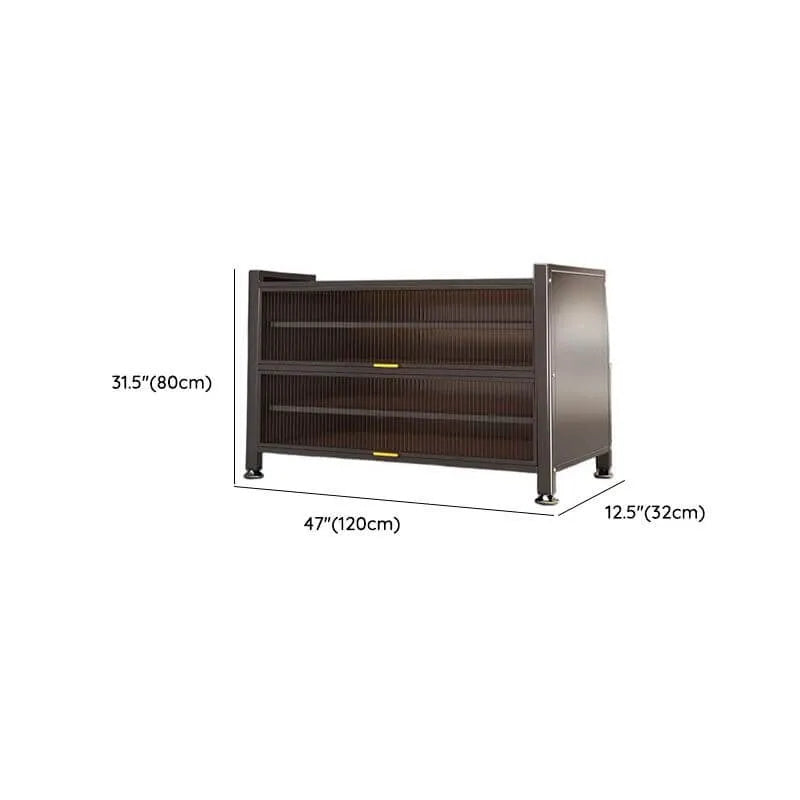 Modern Black Metal Shoe Storage Cabinet with Translucent Doors Dimensions