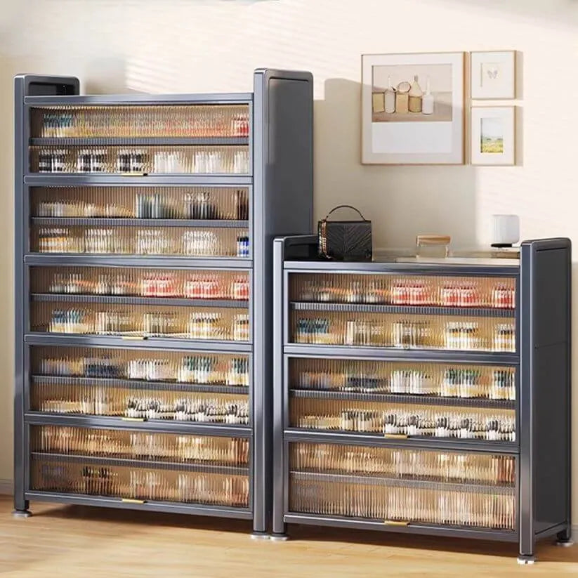 Modern Black Metal Shoe Storage Cabinet with Translucent Doors Main Product Image Main image
