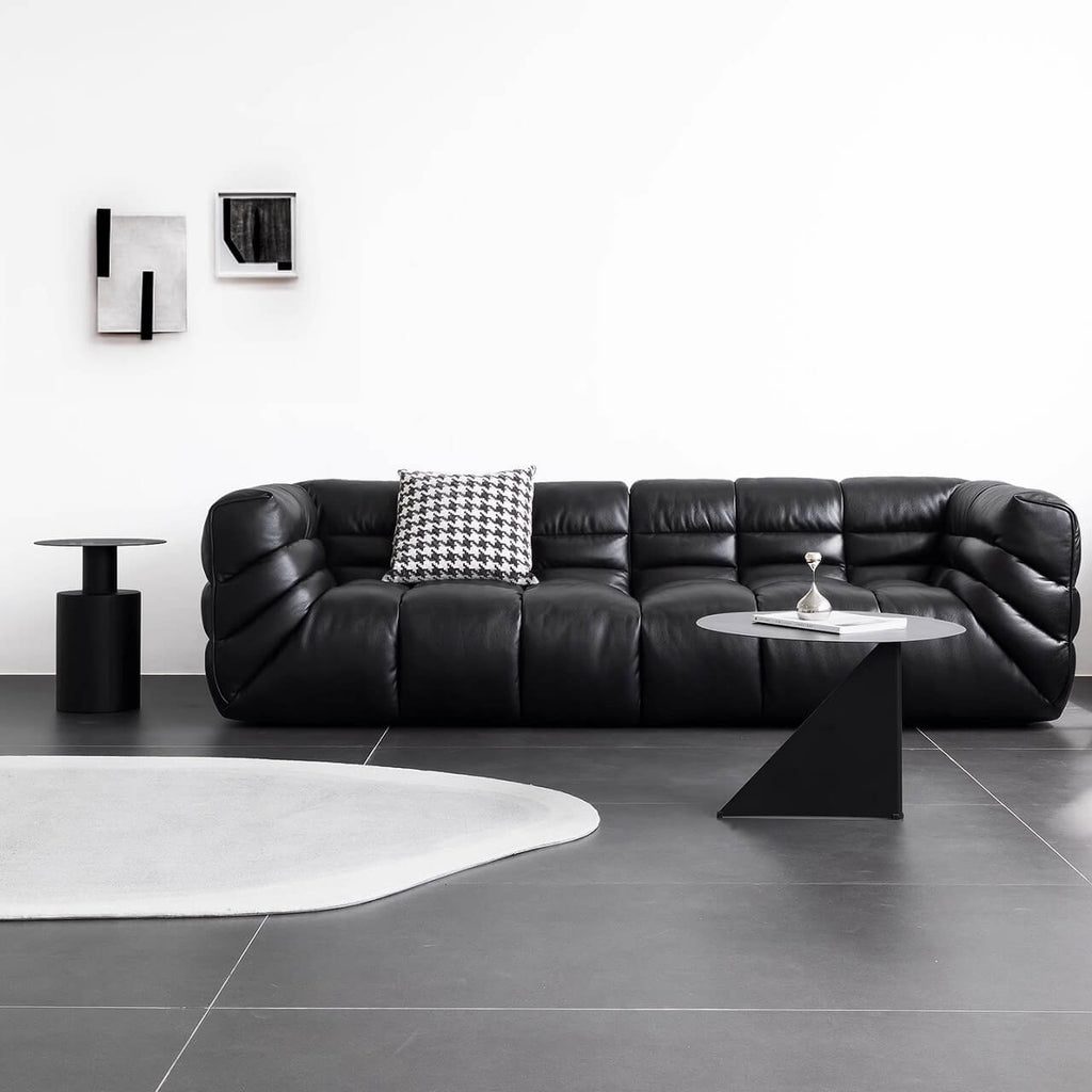 Black microfiber leather sectional sofa with solid wood frame, modern design for living room main product image