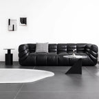Black microfiber leather sectional sofa with solid wood frame, modern design for living room main product image