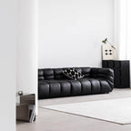 Black microfiber leather sectional sofa with solid wood frame, modern design for living room
