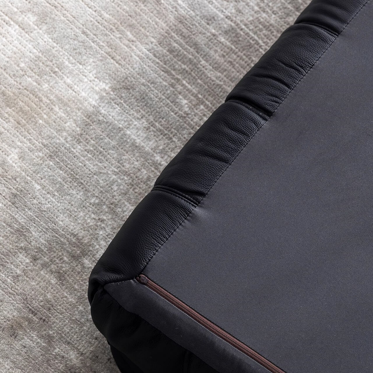 Black microfiber leather sectional sofa with solid wood frame, modern design for living room