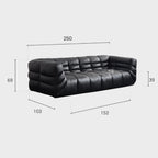 Black microfiber leather sectional sofa with solid wood frame, modern design for living room dimensions