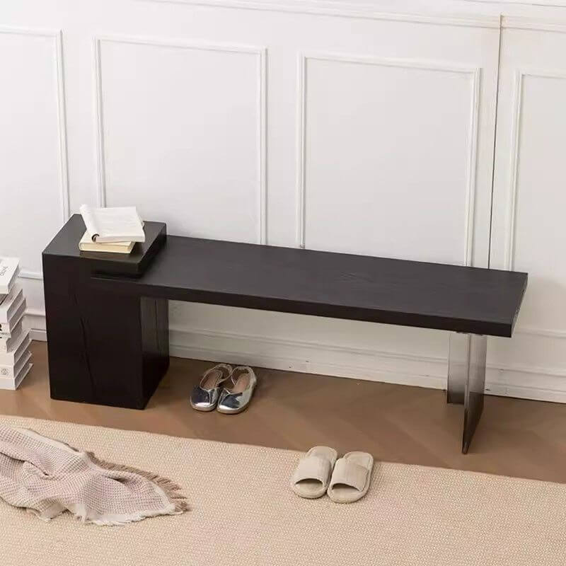 Modern Black Solid Wood Entryway Bench with Acrylic Legs