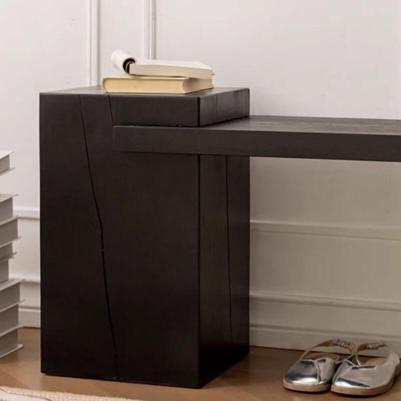 Modern Black Solid Wood Entryway Bench with Acrylic Legs