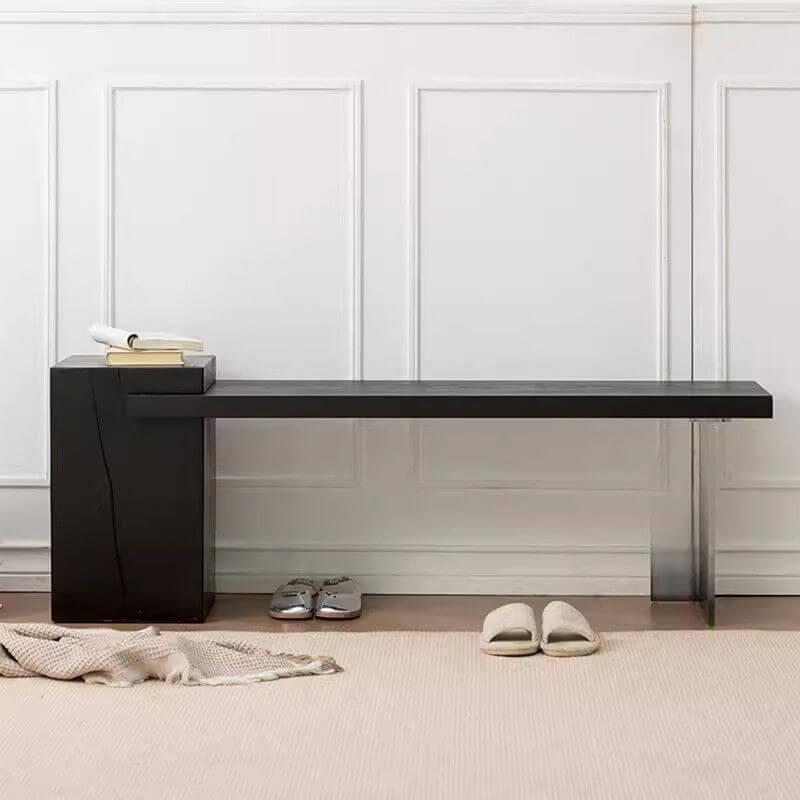 Modern Black Solid Wood Entryway Bench with Acrylic Legs