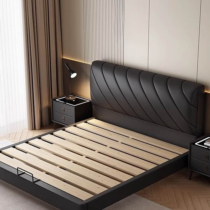Modern Black Upholstered Air Pressure Bed with Headboard