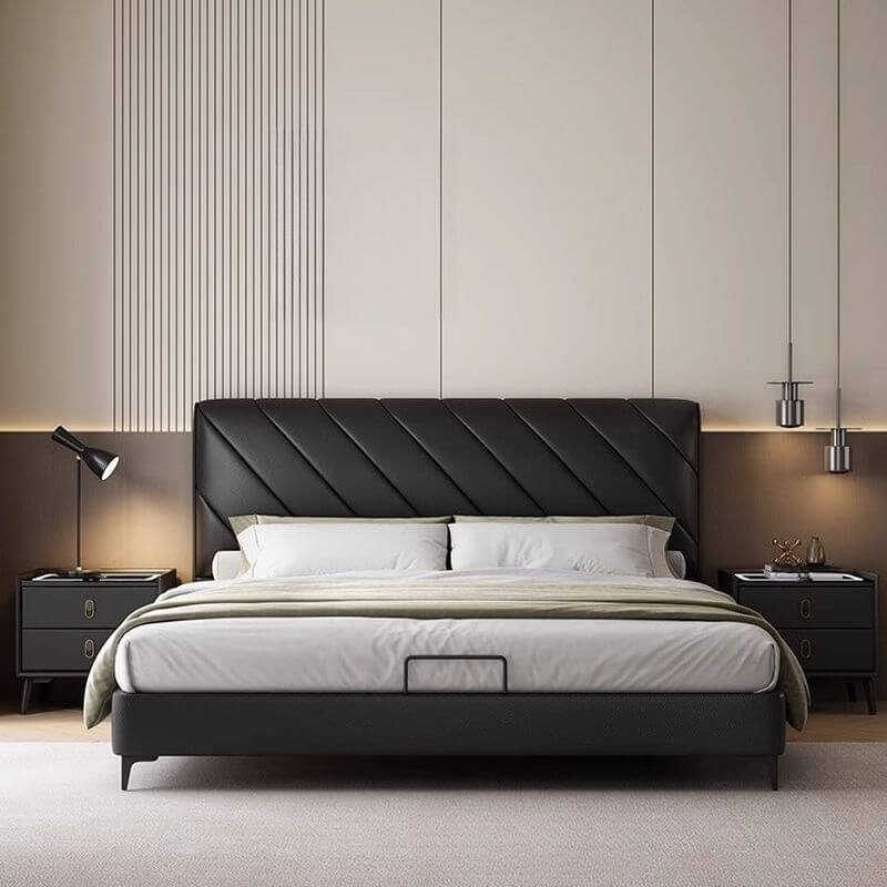 Modern Black Upholstered Air Pressure Bed with Headboard