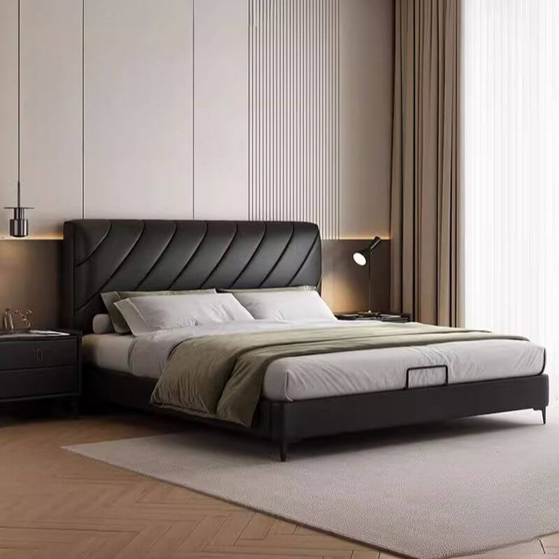 Modern Black Upholstered Air Pressure Bed with Headboard Main Product Image