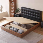 Modern Black Upholstered Panel Bed with Elevated Storage