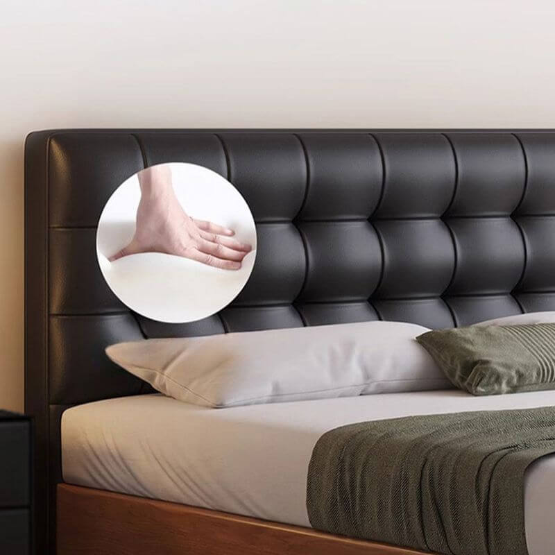 Modern Black Upholstered Panel Bed with Elevated Storage