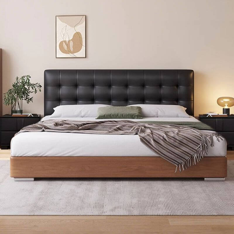 Modern Black Upholstered Panel Bed with Elevated Storage