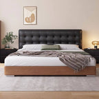 Modern Black Upholstered Panel Bed with Elevated Storage