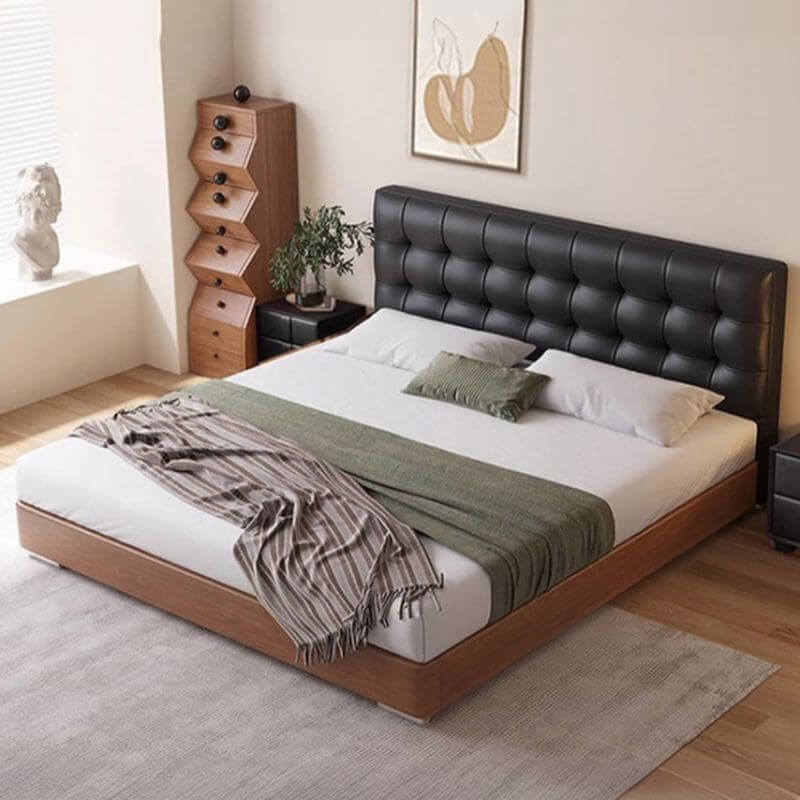 Modern Black Upholstered Panel Bed with Elevated Storage Main Product Image Imagen principal del producto