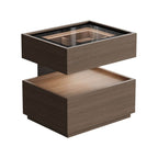 Modern Black/Walnut Drawer Storage with Glass Top and Lighting