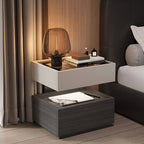 Modern Black/Walnut Drawer Storage with Glass Top and Lighting