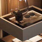 Modern Black/Walnut Drawer Storage with Glass Top and Lighting