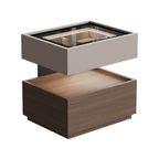 Modern Black/Walnut Drawer Storage with Glass Top and Lighting