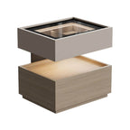 Modern Black/Walnut Drawer Storage with Glass Top and Lighting