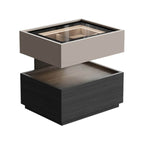 Modern Black/Walnut Drawer Storage with Glass Top and Lighting