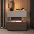 Modern Black/Walnut Drawer Storage with Glass Top and Lighting