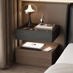 Modern Black/Walnut Drawer Storage with Glass Top and Lighting