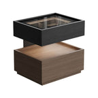 Modern Black/Walnut Drawer Storage with Glass Top and Lighting