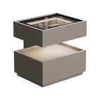 Modern Black/Walnut Drawer Storage with Glass Top and Lighting