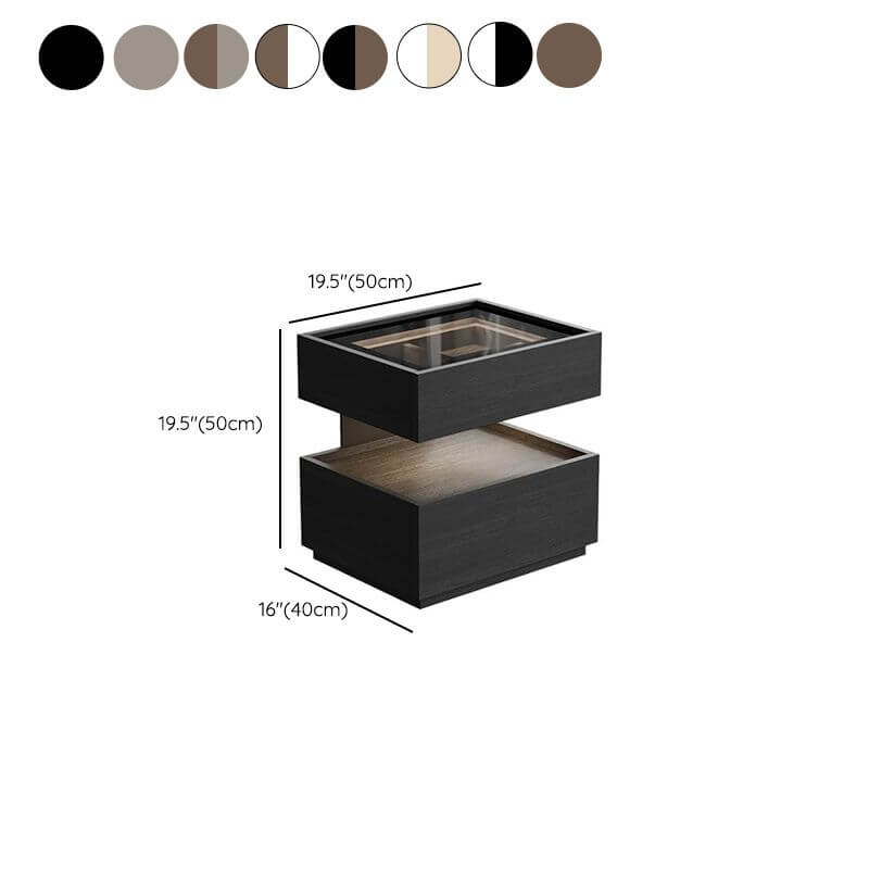 Modern Black/Walnut Drawer Storage with Glass Top and Lighting Dimensions