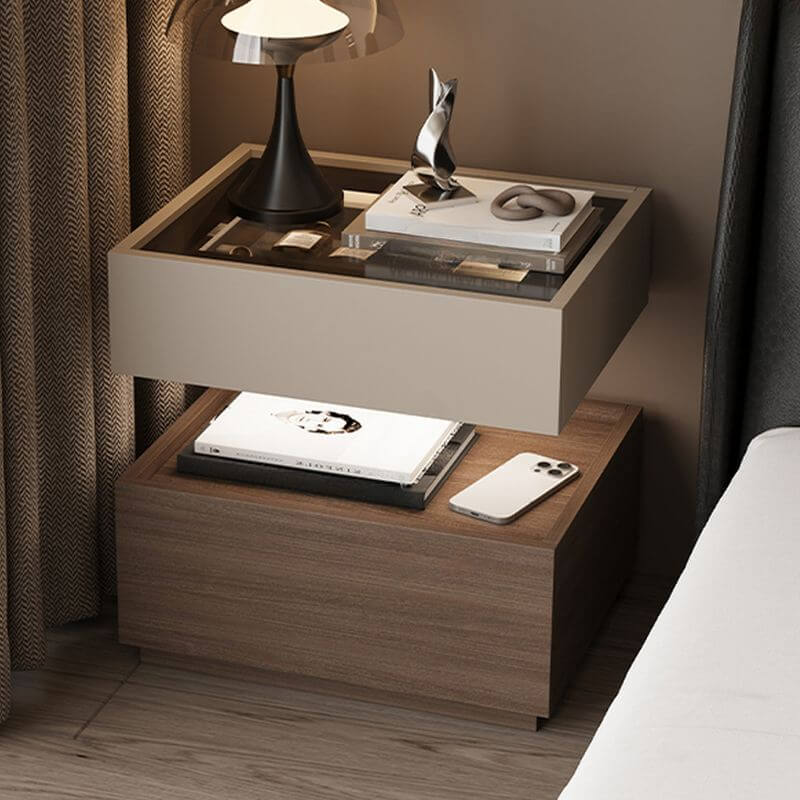 Modern Black/Walnut Drawer Storage with Glass Top and Lighting Main Product Image