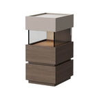 Modern Black/Walnut Wood Drawer Storage Nightstand with Lighting