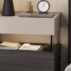Modern Black/Walnut Wood Drawer Storage Nightstand with Lighting