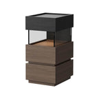 Modern Black/Walnut Wood Drawer Storage Nightstand with Lighting