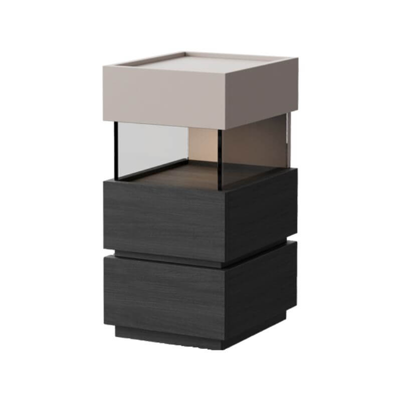 Modern Black/Walnut Wood Drawer Storage Nightstand with Lighting