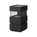 Modern Black/Walnut Wood Drawer Storage Nightstand with Lighting