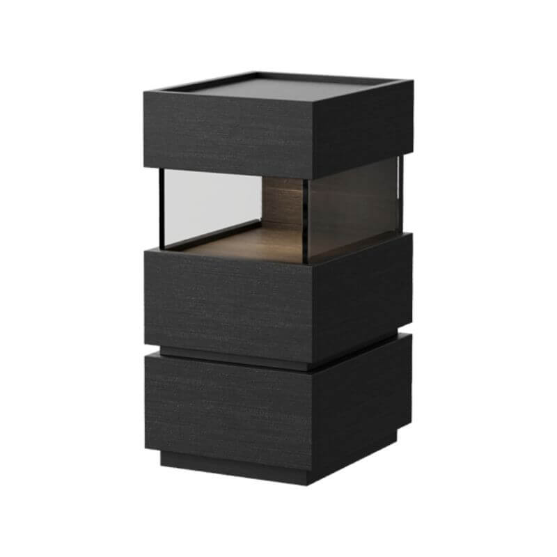 Modern Black/Walnut Wood Drawer Storage Nightstand with Lighting