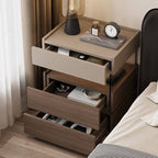 Modern Black/Walnut Wood Drawer Storage Nightstand with Lighting