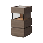 Modern Black/Walnut Wood Drawer Storage Nightstand with Lighting