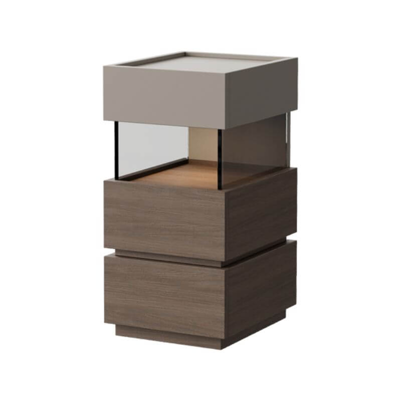 Modern Black/Walnut Wood Drawer Storage Nightstand with Lighting