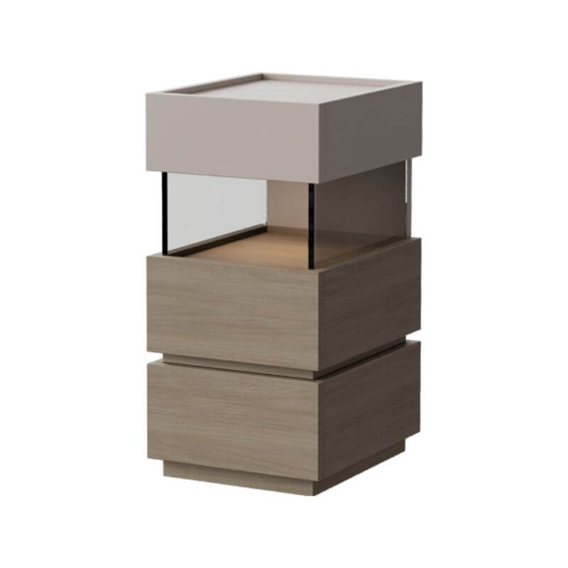 Modern Black/Walnut Wood Drawer Storage Nightstand with Lighting