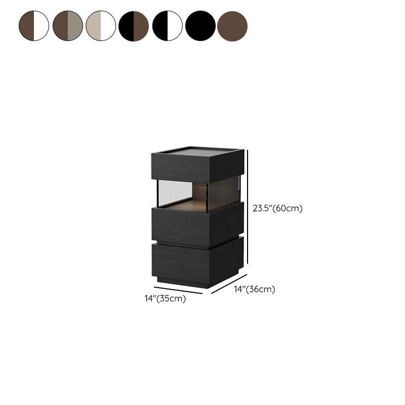 Modern Black/Walnut Wood Drawer Storage Nightstand with Lighting Dimensions