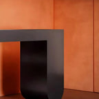 Modern Black Wood Console Table with Sculptural Sled Base