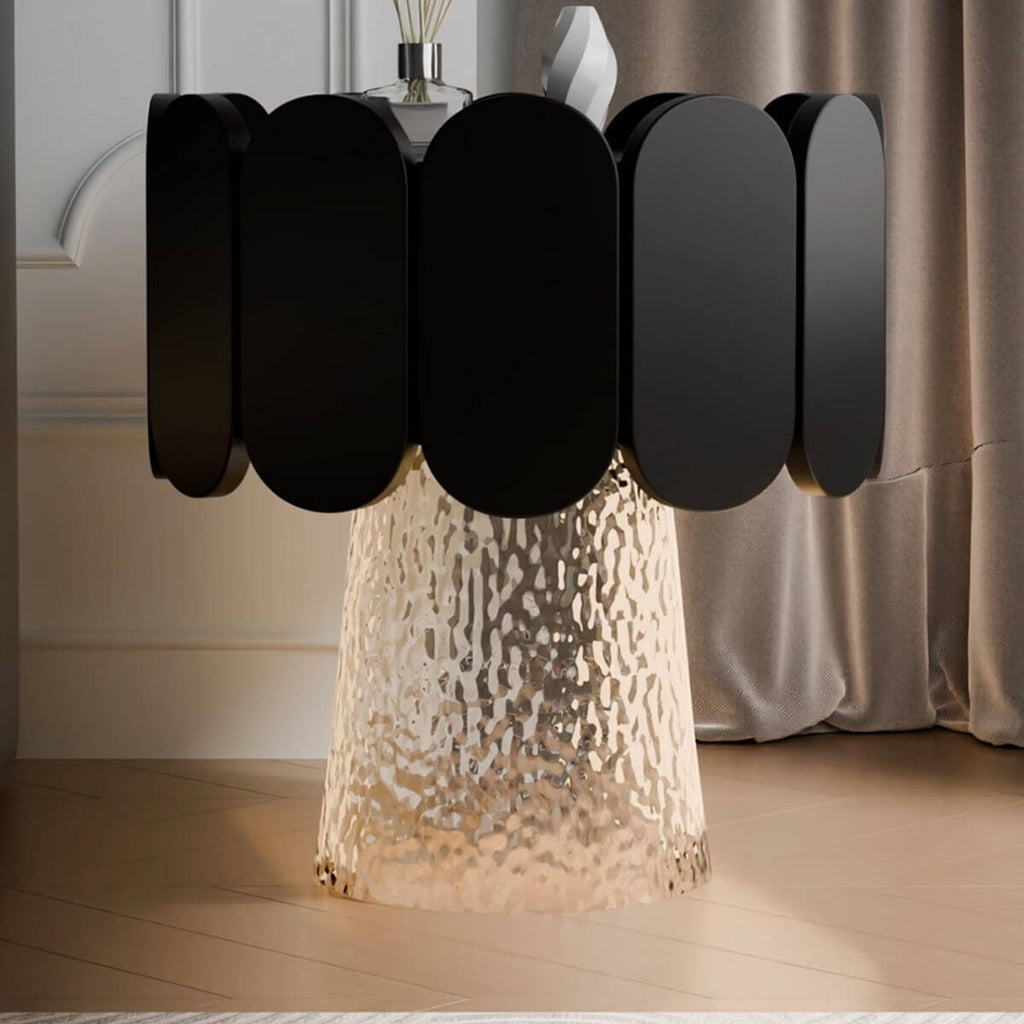 Modern Black Wood Drawer Storage Nightstand with Unique Wave Edge Design Main Product Image